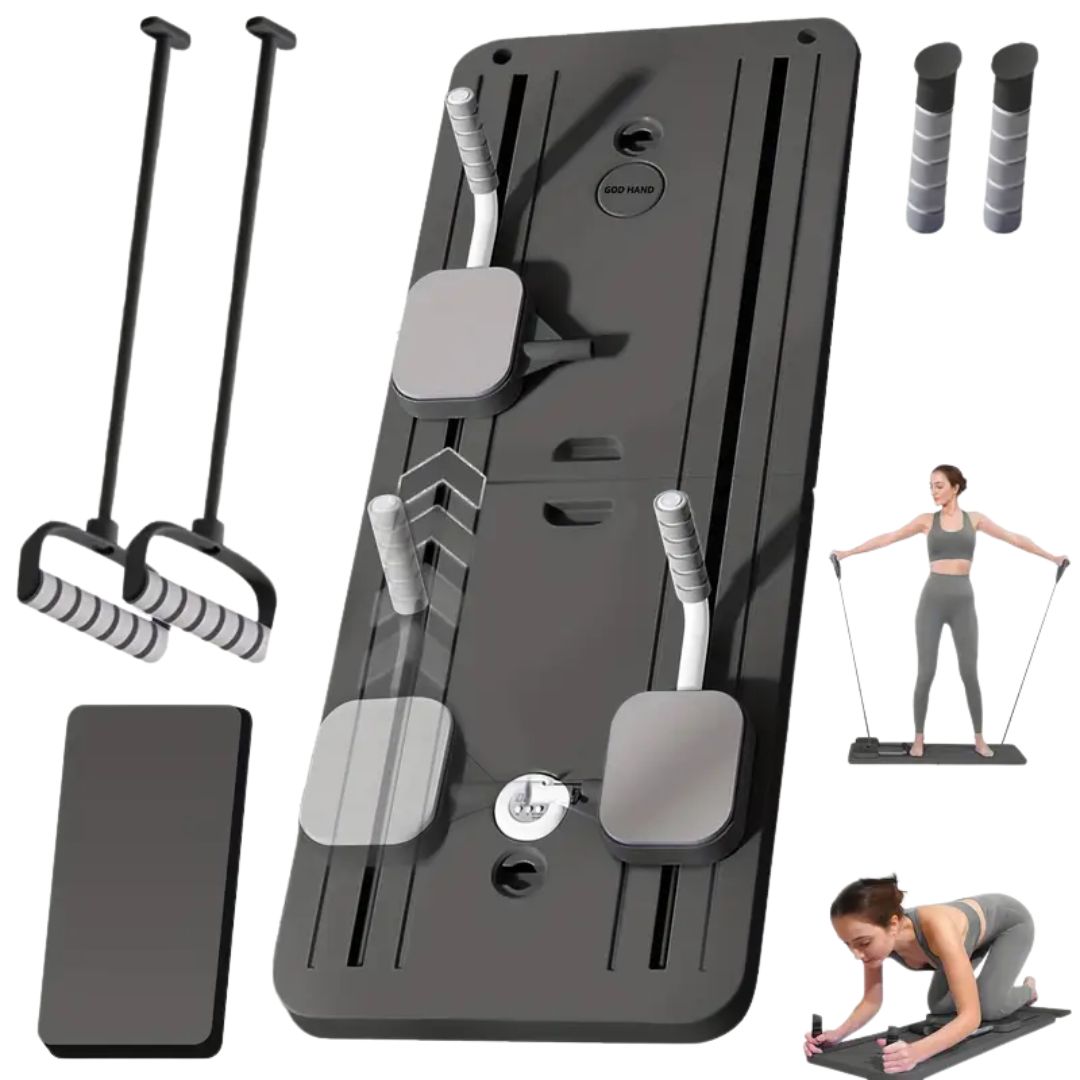 Tabla de pilates plegable ALVA negra con kit de accesorios — ejercicio en casa Colombia